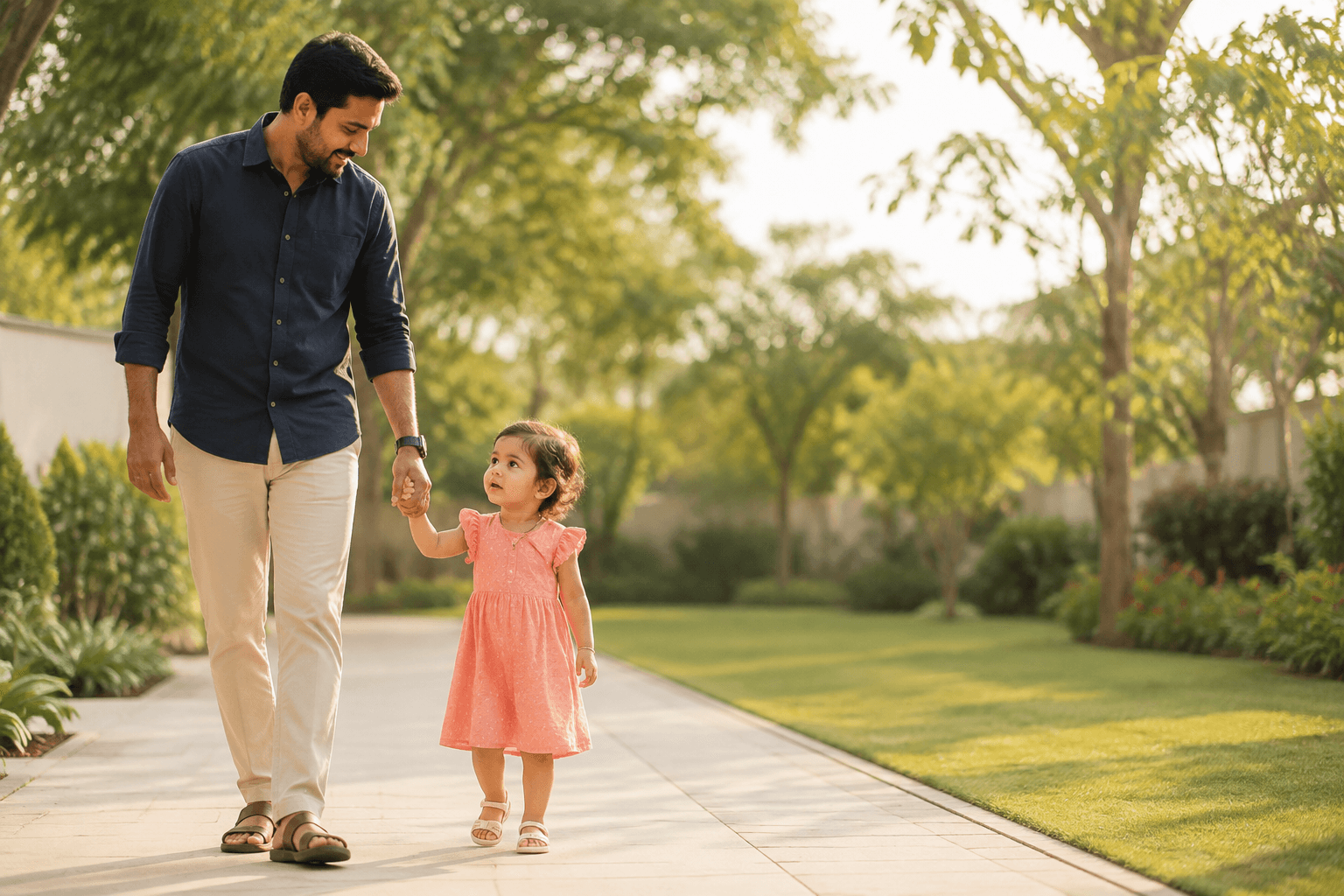 Parent walking hand-in-hand with a child