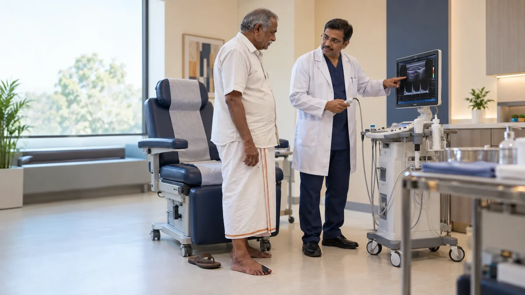A serious diabetic foot and circulation assessment in a specialist clinical setting.